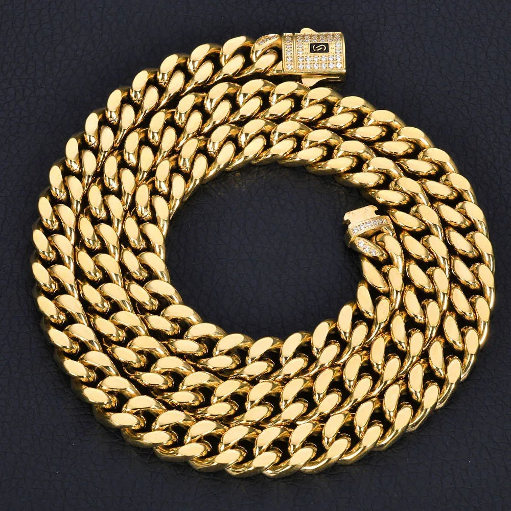 Polished Stainless Steel Cuban Chain Necklace with 14K Gold Plating for Men | Trendy Hip Hop Jewelry | Caratix Jewelry - CaratixJewelry
